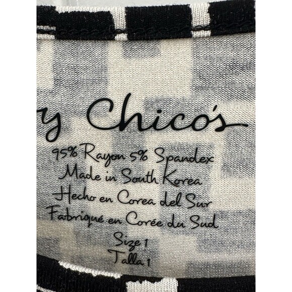 Chicos Black and Cream Abstract Print Pullover Round Neck LS Womens Top Size 1 - Picture 2 of 5